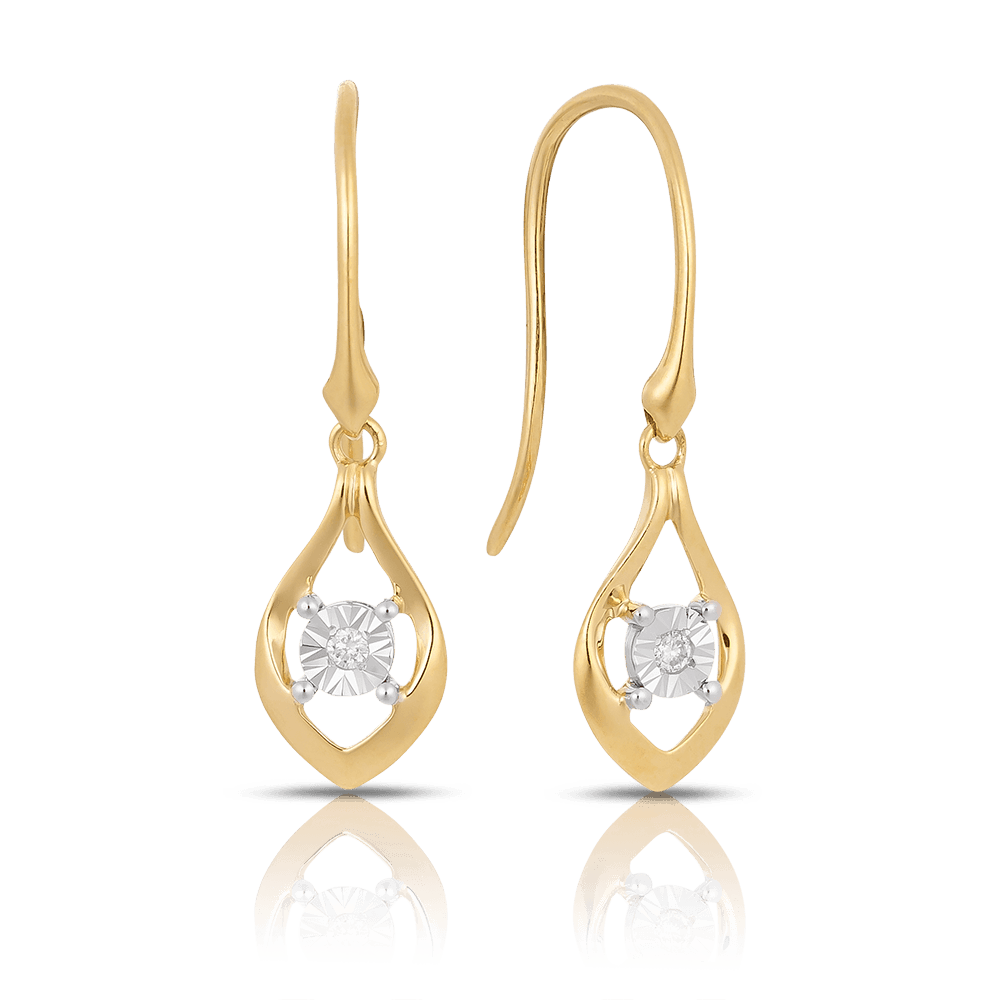 0.0200ct TW Diamond Drop Earrings in 9ct Yellow and White Gold - Wallace Bishop