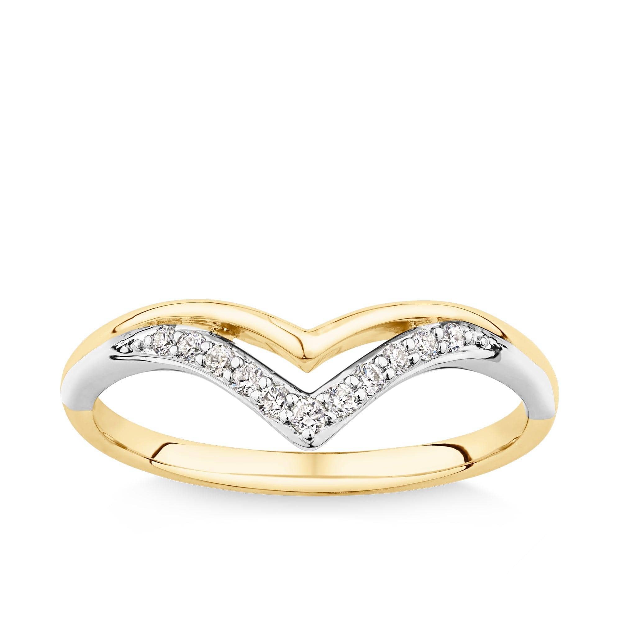 0.10ct TDW Diamond Chevron Band in 9ct Yellow and White Gold