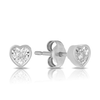 A pair of heart-shaped white gold stud earrings with diamond accents.