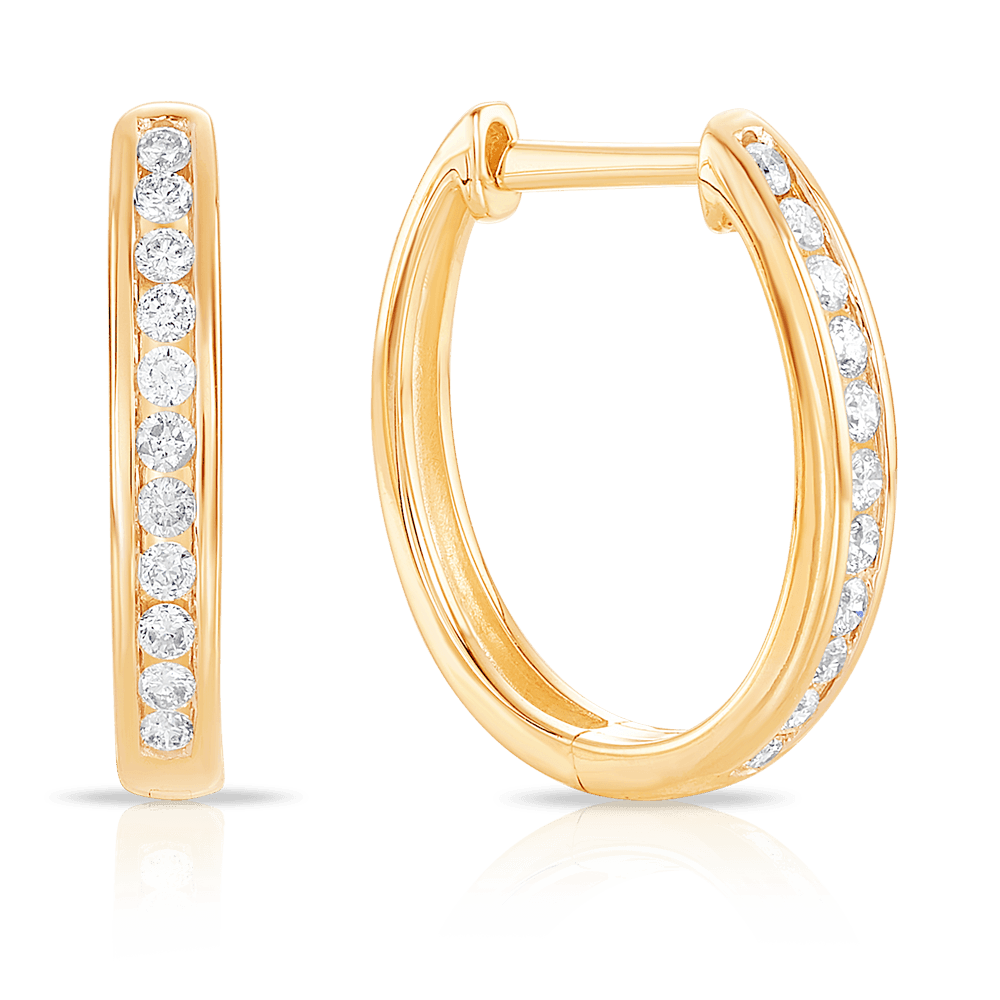 0.25ct TW Channel Set Diamond Oval Huggie in 9ct Yellow Gold