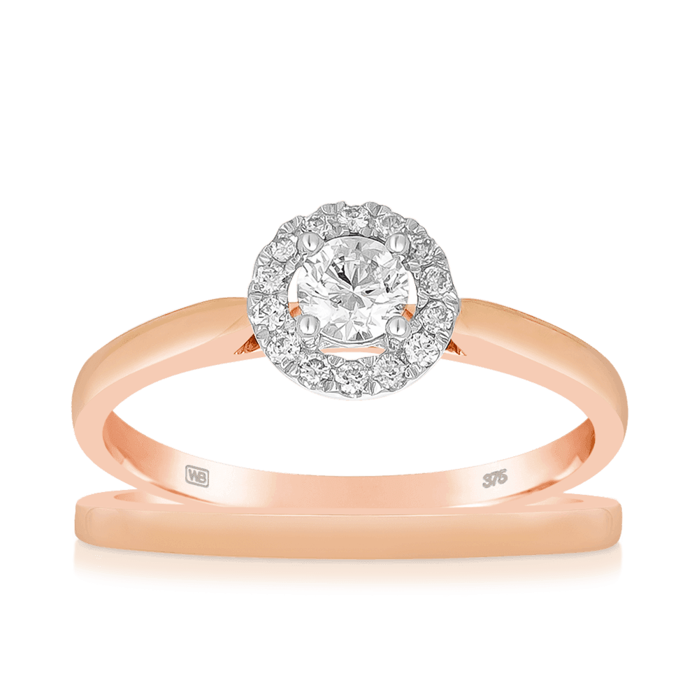 0.33ct TW Diamond Halo Engagement Ring & Bridal Set in 9ct Rose Gold - Wallace Bishop