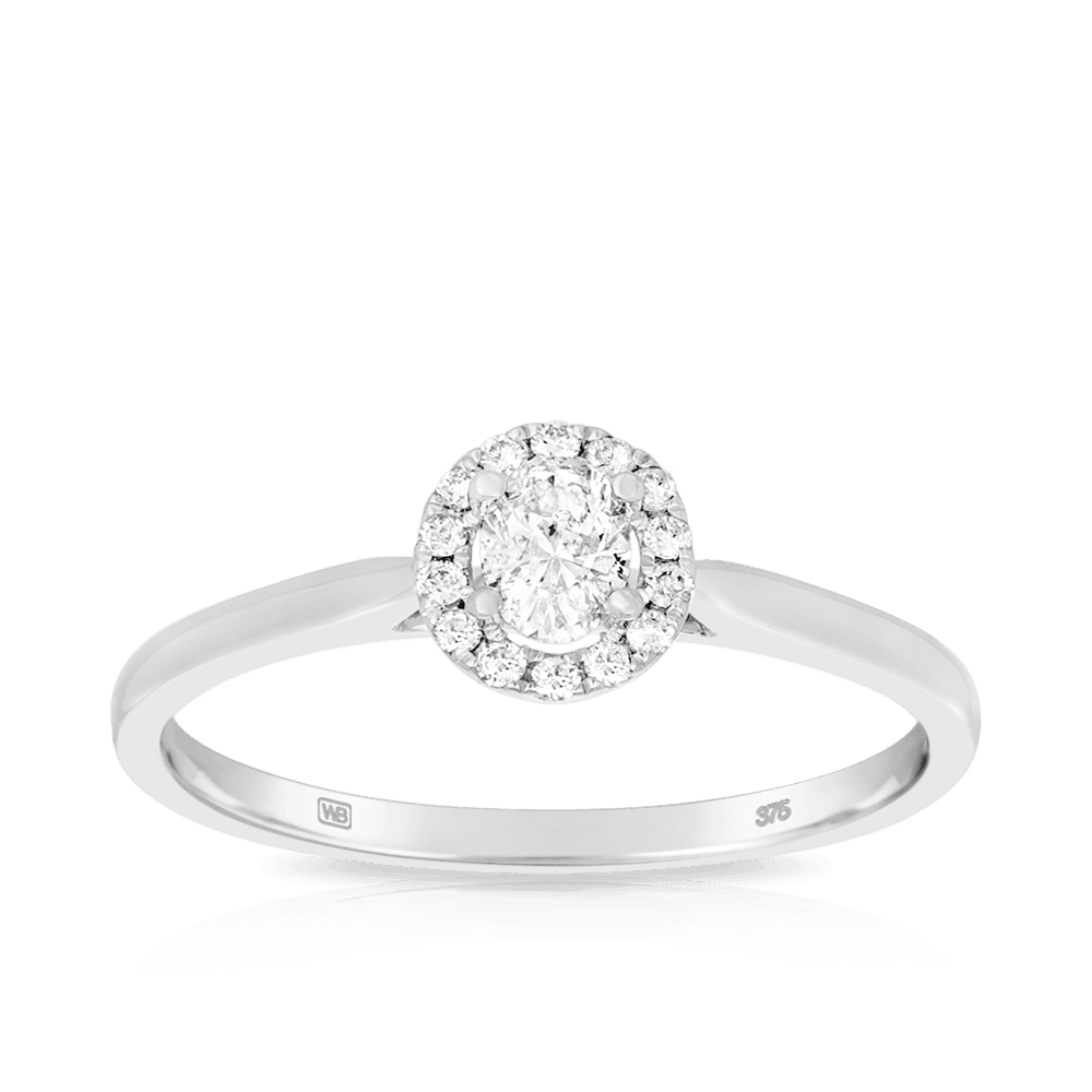 0.30ct TW Diamond Oval Halo Engagement Ring in 9ct White Gold