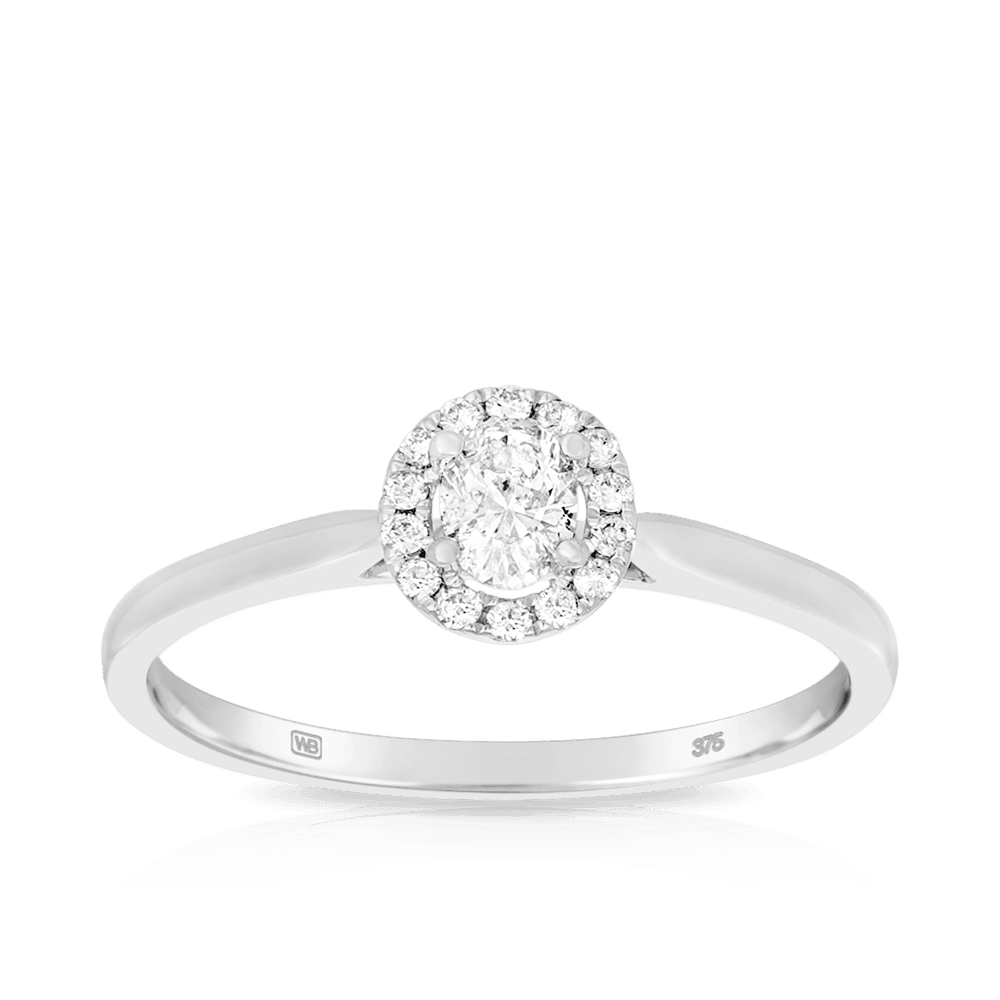 0.34ct TW Diamond Oval Halo Engagement Ring in 9ct White Gold - Wallace Bishop