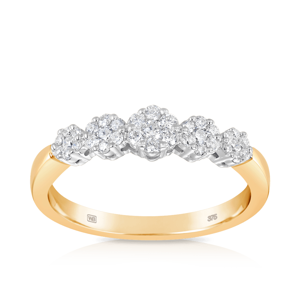 0.36ct TW Round Brilliant Cut Diamond Cluster Engagement Ring in 9ct Yellow Gold - Wallace Bishop