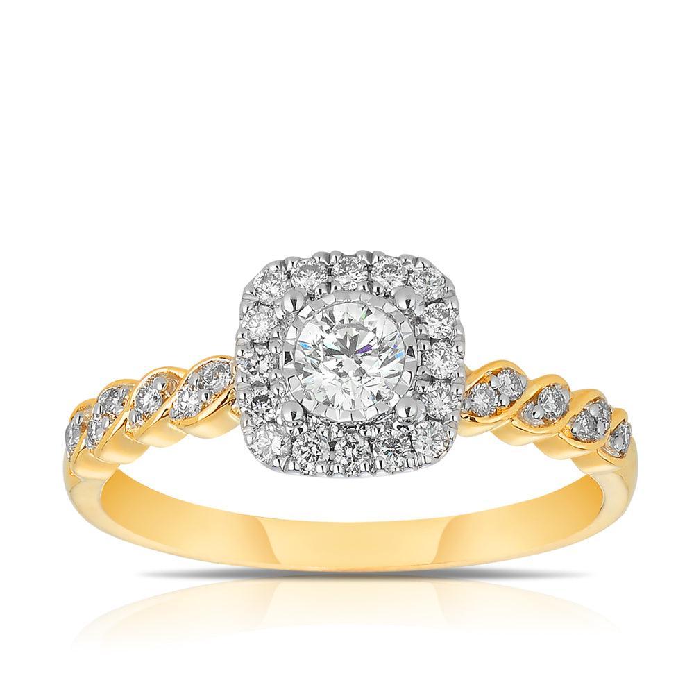 0.50ct TDW Diamond Halo Bridal Set in 9ct Yellow & White Gold - Wallace Bishop