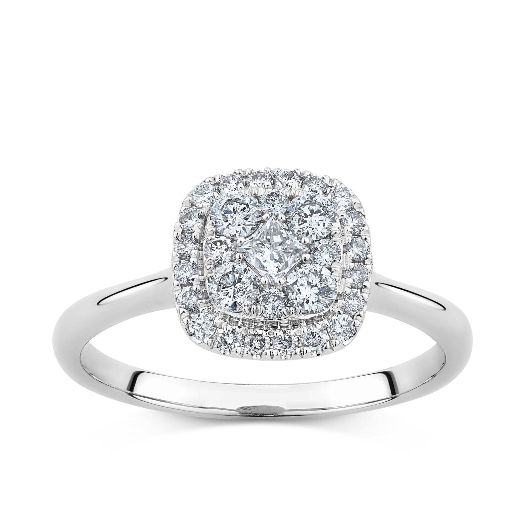 0.50ct TW Diamond Square Halo Engagement Ring in 9ct White Gold