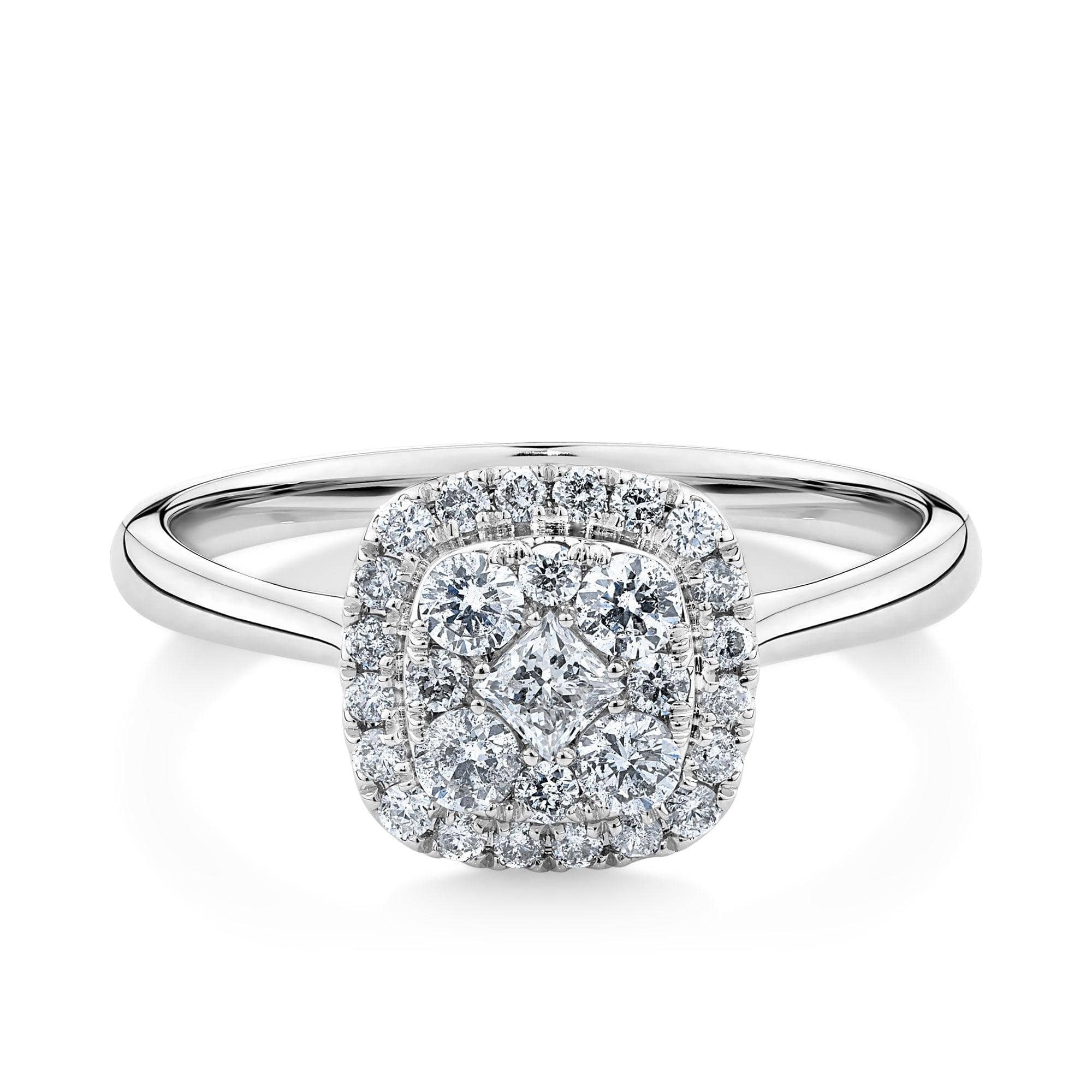 0.50ct TW Diamond Square Halo Engagement Ring in 9ct White Gold