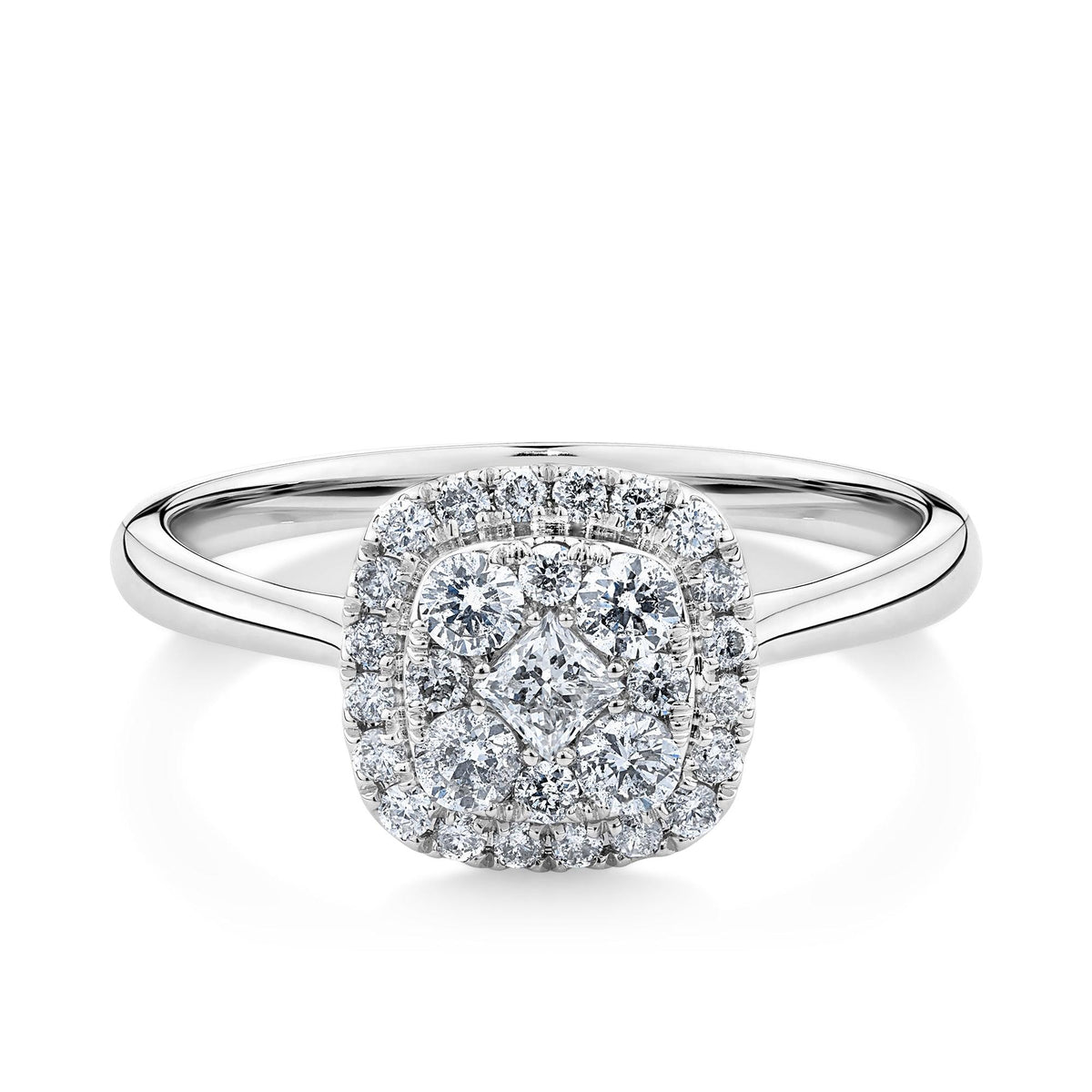 0.50ct TDW Diamond Square Halo Engagement Ring in 9ct White Gold - Wallace Bishop