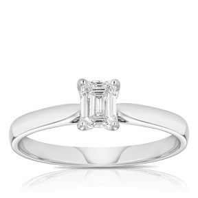 0.50ct TW Certified Diamond Solitaire Emerald Cut Engagement Ring in 18ct White Gold - Wallace Bishop