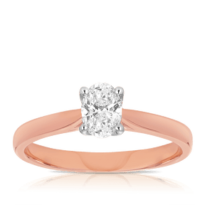 0.50ct TW Certified Diamond Solitaire Oval Engagement Ring in 18ct Rose & White Gold - Wallace Bishop