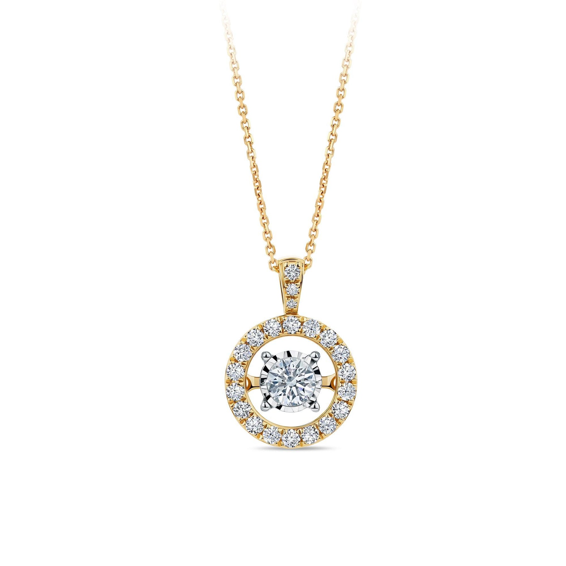 0.50ct TW Dancing Diamond Halo Pendant & Chain in 18ct Yellow Gold - Wallace Bishop