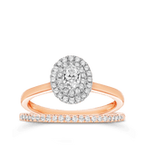 0.50ct TW Diamond Double Halo Oval Engagement & Bridal Set in 9ct Rose & White Gold - Wallace Bishop