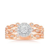 0.50ct TW Diamond Halo Engagement & Bridal Set Rings in 9ct Rose Gold