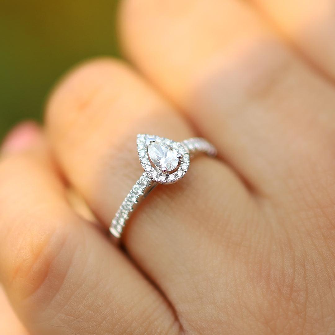0.50ct TW Diamond Halo Pear Engagement Ring in 9ct White Gold - Wallace Bishop