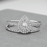 0.60ct TW Diamond Double Halo Pear Engagement & Bridal Set in 9ct White Gold