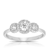 0.63ct TW Diamond Three Stone Halo Engagement Ring set in 9ct White Gold