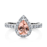 Bluebird™ Morganite & Diamond Pear Halo Ring in 9ct White Gold
