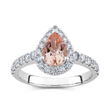 Bluebird™ Morganite & Diamond Pear Halo Ring in 9ct White Gold