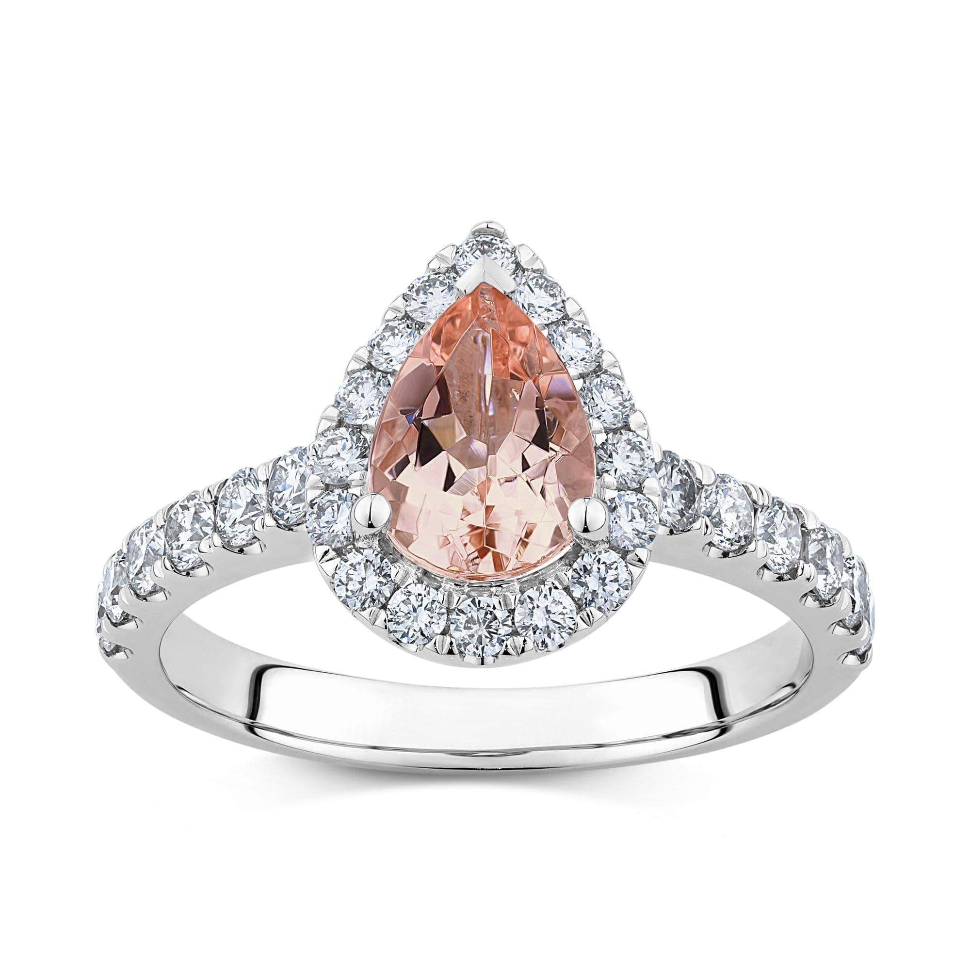 Bluebird™ Morganite & Diamond Pear Halo Ring in 9ct White Gold