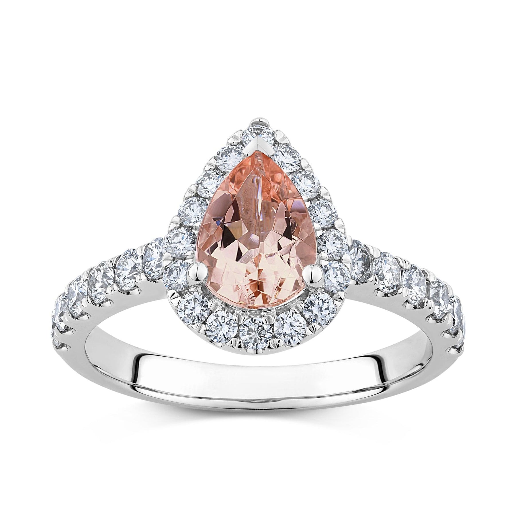 0.70ct TDW Bluebird™ Morganite & Diamond Pear Halo Ring in 9ct White Gold - Wallace Bishop