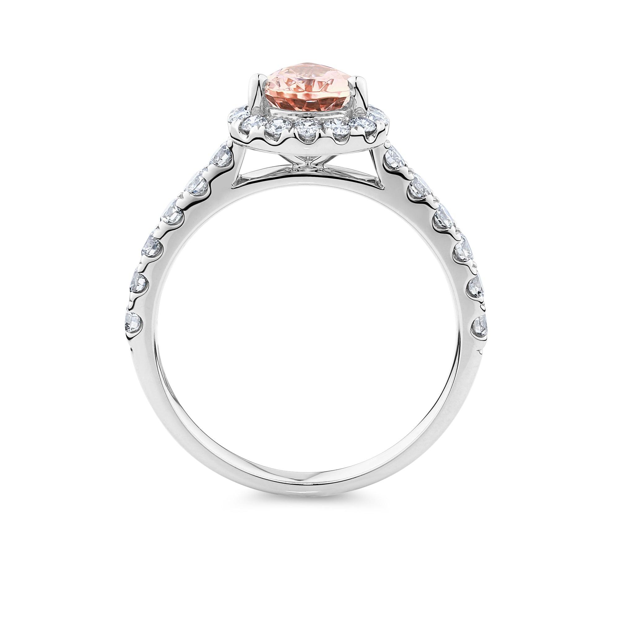 Bluebird™ Morganite & Diamond Pear Halo Ring in 9ct White Gold