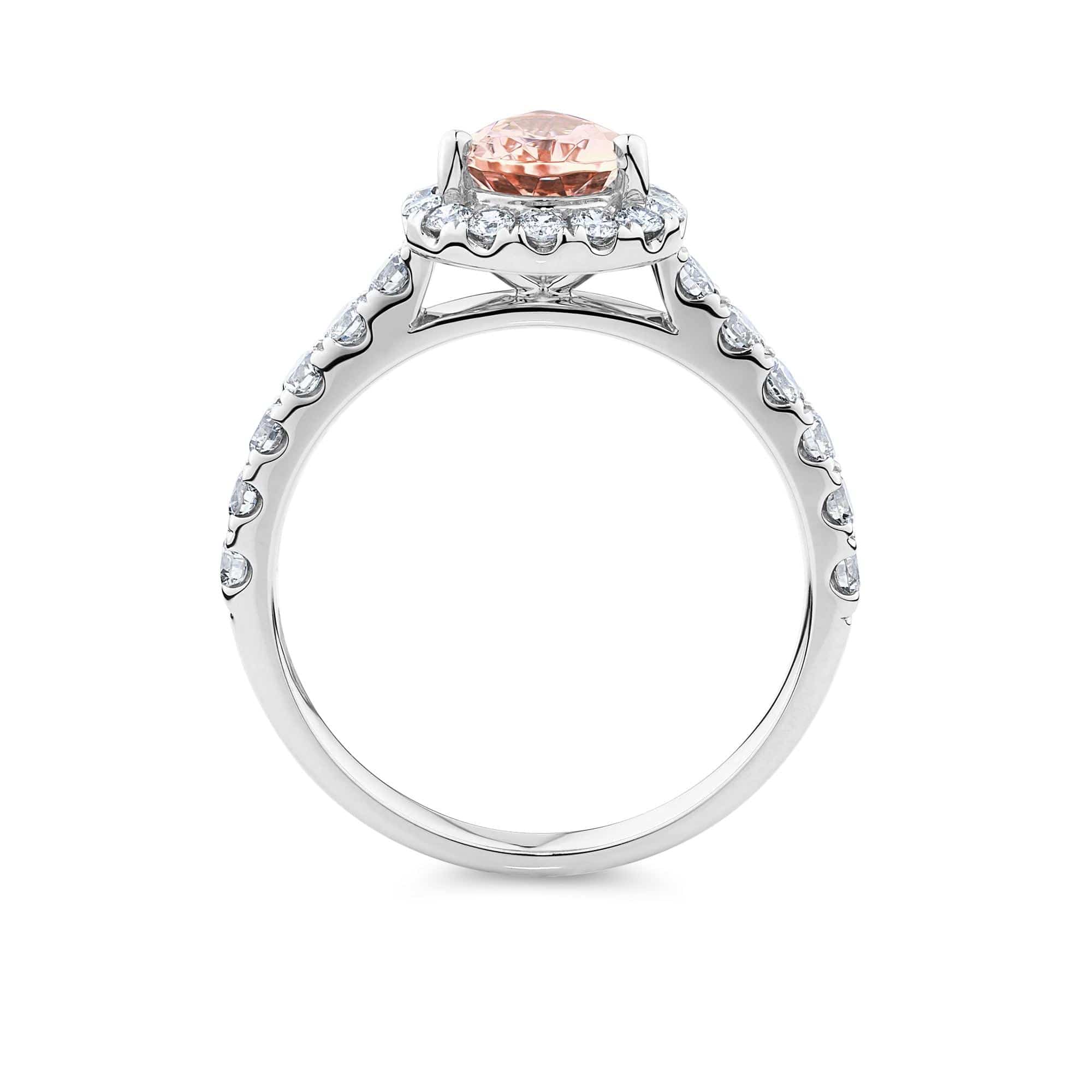 Bluebird™ Morganite & Diamond Pear Halo Ring in 9ct White Gold
