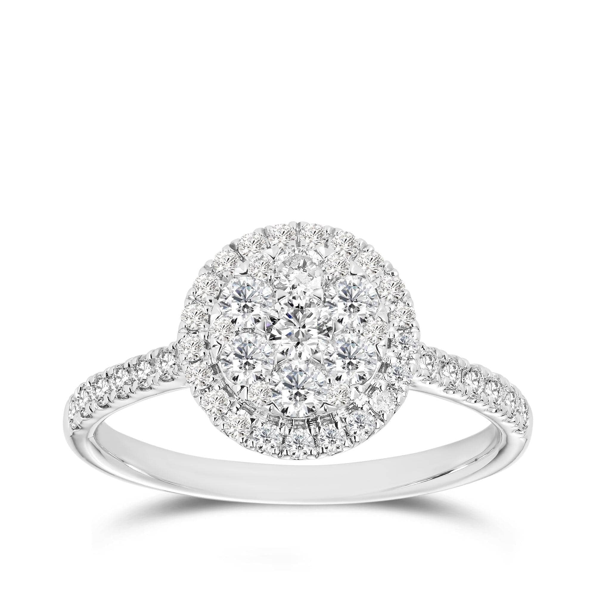 0.75ct TW Diamond Cluster Double Halo Round Engagement Ring in 9ct White Gold