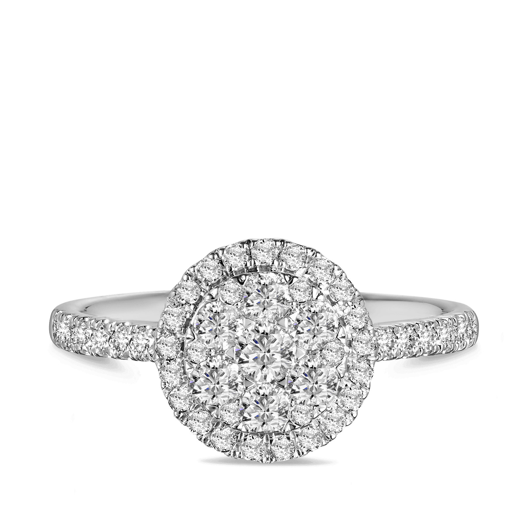 0.75ct TW Diamond Double Halo Round Engagement Ring in 9ct White Gold - Wallace Bishop