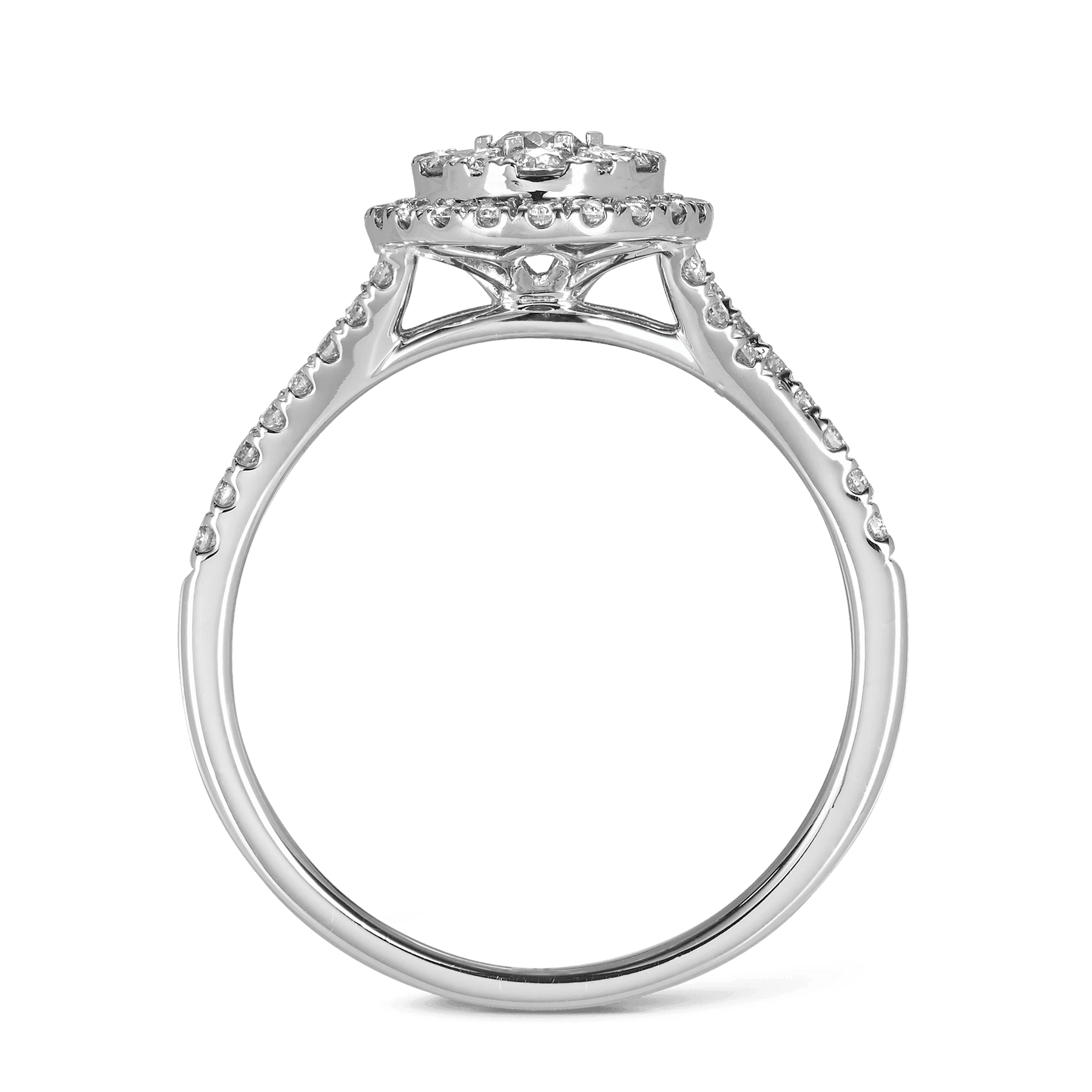 0.75ct TW Diamond Double Halo Round Engagement Ring in 9ct White Gold - Wallace Bishop