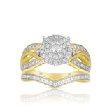 0.75ct TW Diamond Halo Engagement & Bridal Set in 9ct Yellow Gold