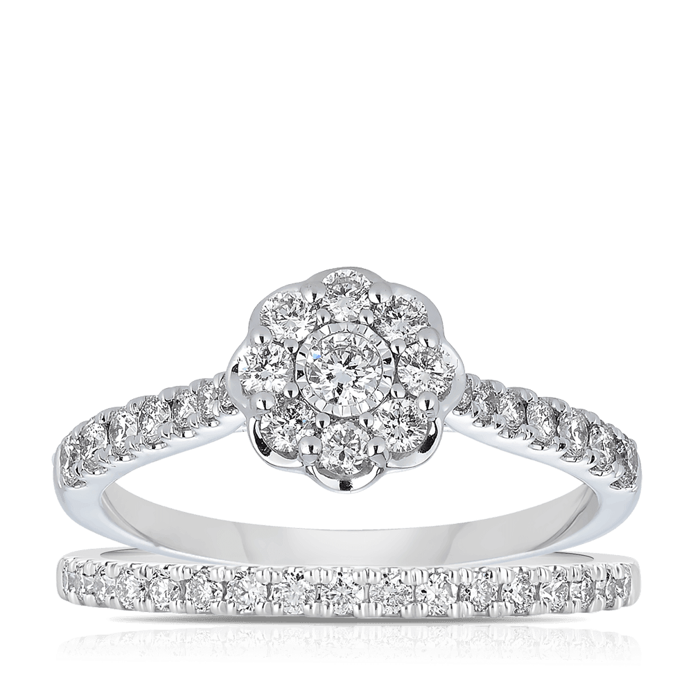 0.75ct TW Diamond Halo Engagement Ring in 9ct White Gold - Wallace Bishop