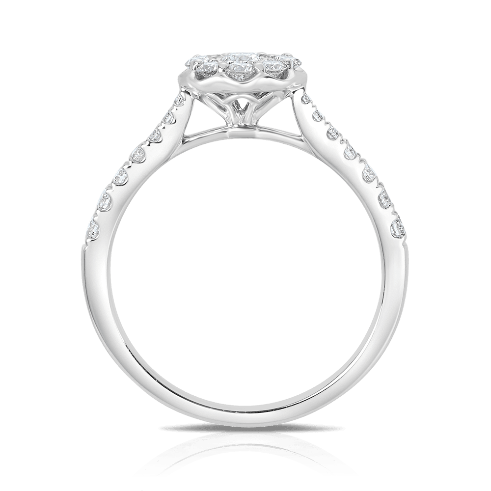 0.75ct TW Diamond Halo Engagement Ring in 9ct White Gold - Wallace Bishop