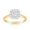 0.75ct TW Diamond Square Halo Engagement Ring in 18ct Yellow Gold