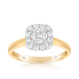 0.75ct TW Diamond Square Halo Engagement Ring in 18ct Yellow Gold