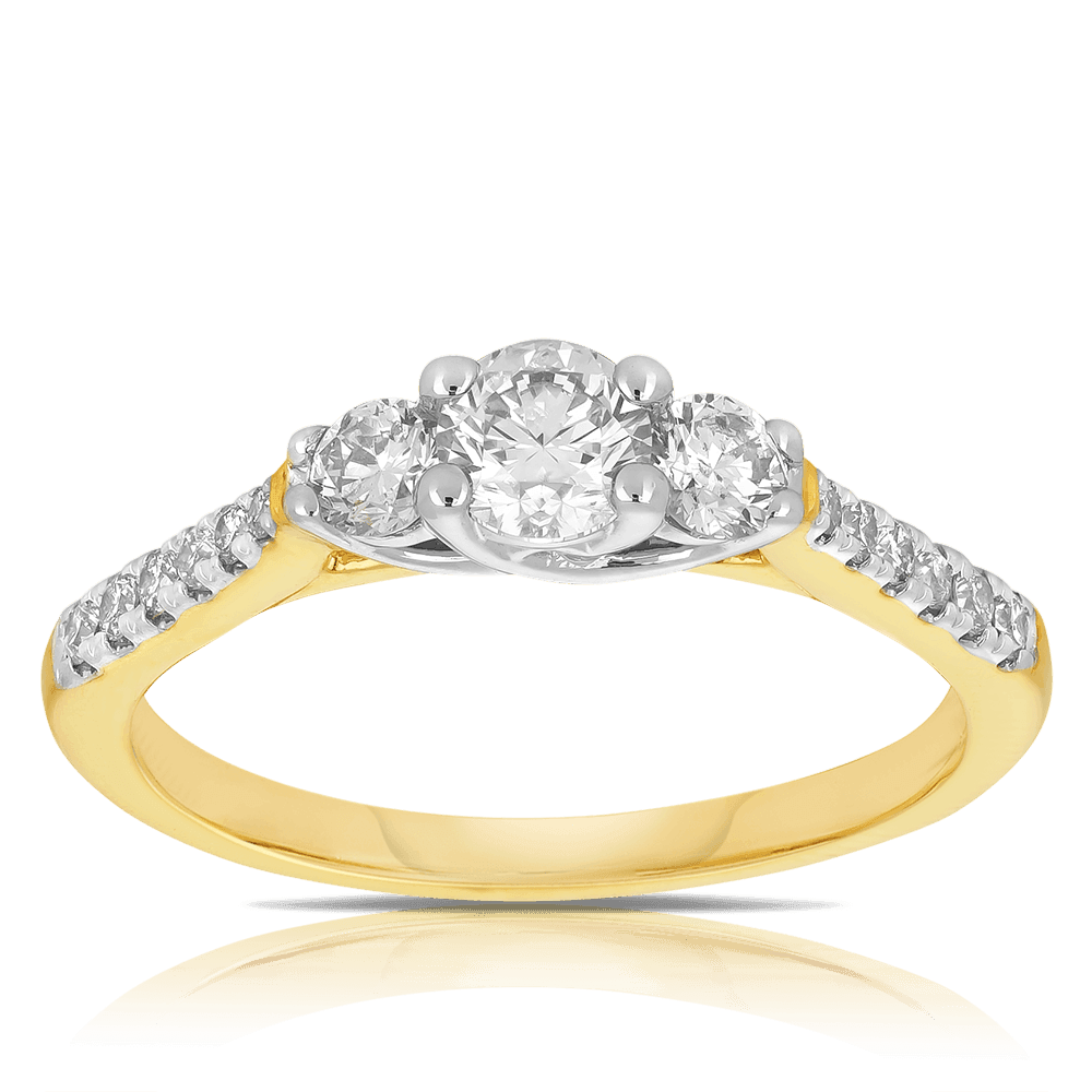 0.75ct TW Diamond Three Stone Engagement Ring in 9ct Yellow White Gold