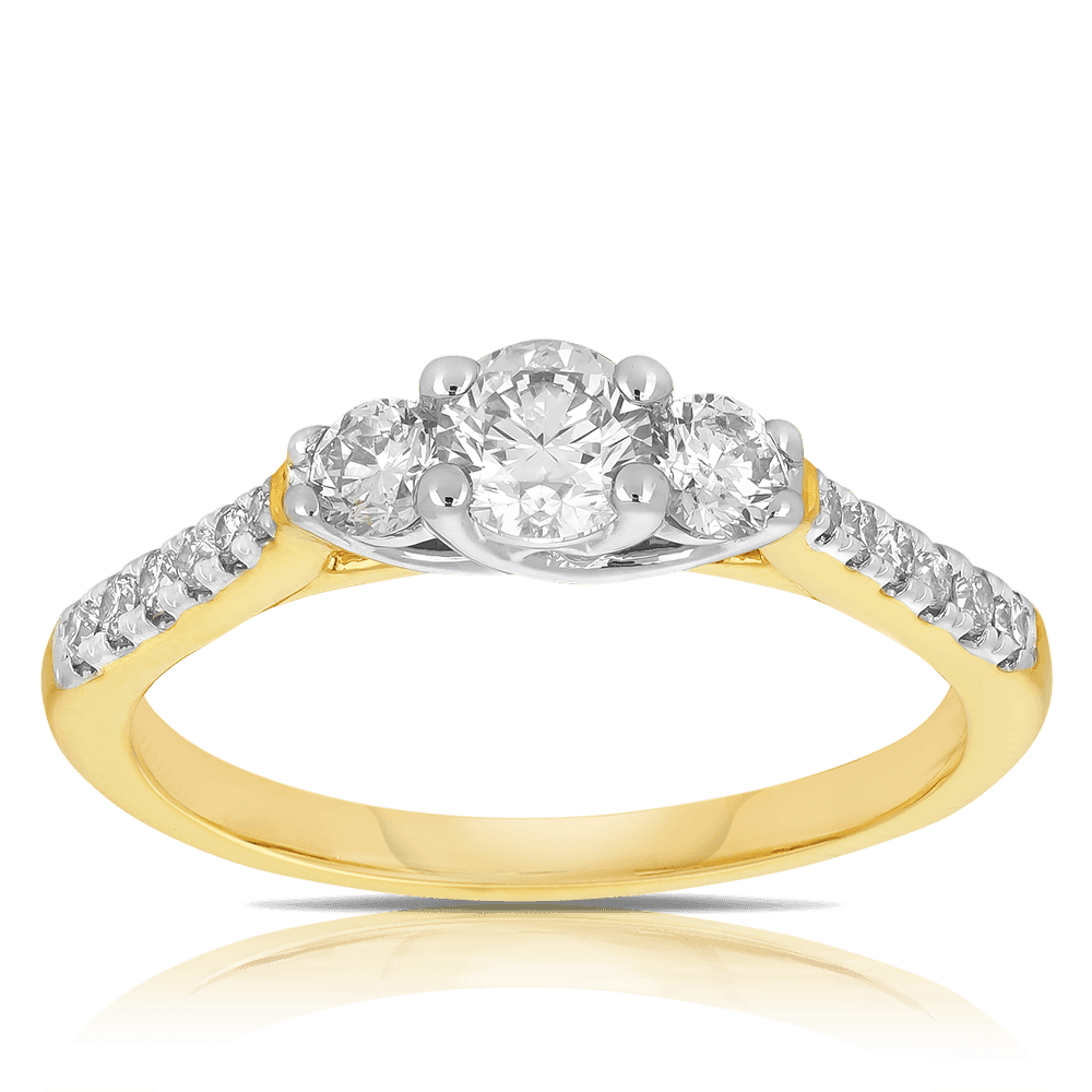 0.75ct TW Diamond Three Stone Engagement Ring in 9ct Yellow & White Gold