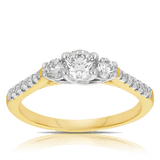 0.75ct TW Diamond Three Stone Engagement Ring in 9ct Yellow & White Gold