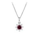 Lab-Grown Ruby & 0.30ct TDW Lab-Grown Diamond Halo Pendant and Earrings Set in Sterling Silver