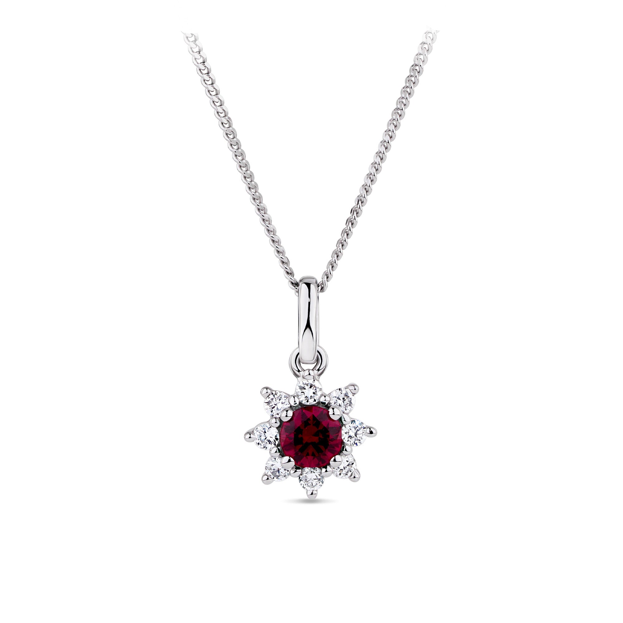 Lab-Grown Ruby & 0.30ct TDW Lab-Grown Diamond Halo Pendant and Earrings Set in Sterling Silver