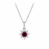 Created Ruby & 0.30ct TDW Lab-Grown Diamond Halo Pendant and Earrings Set in Sterling Silver