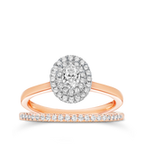0.50ct TW Diamond Double Halo Oval Engagement & Bridal Set in 9ct Rose & White Gold