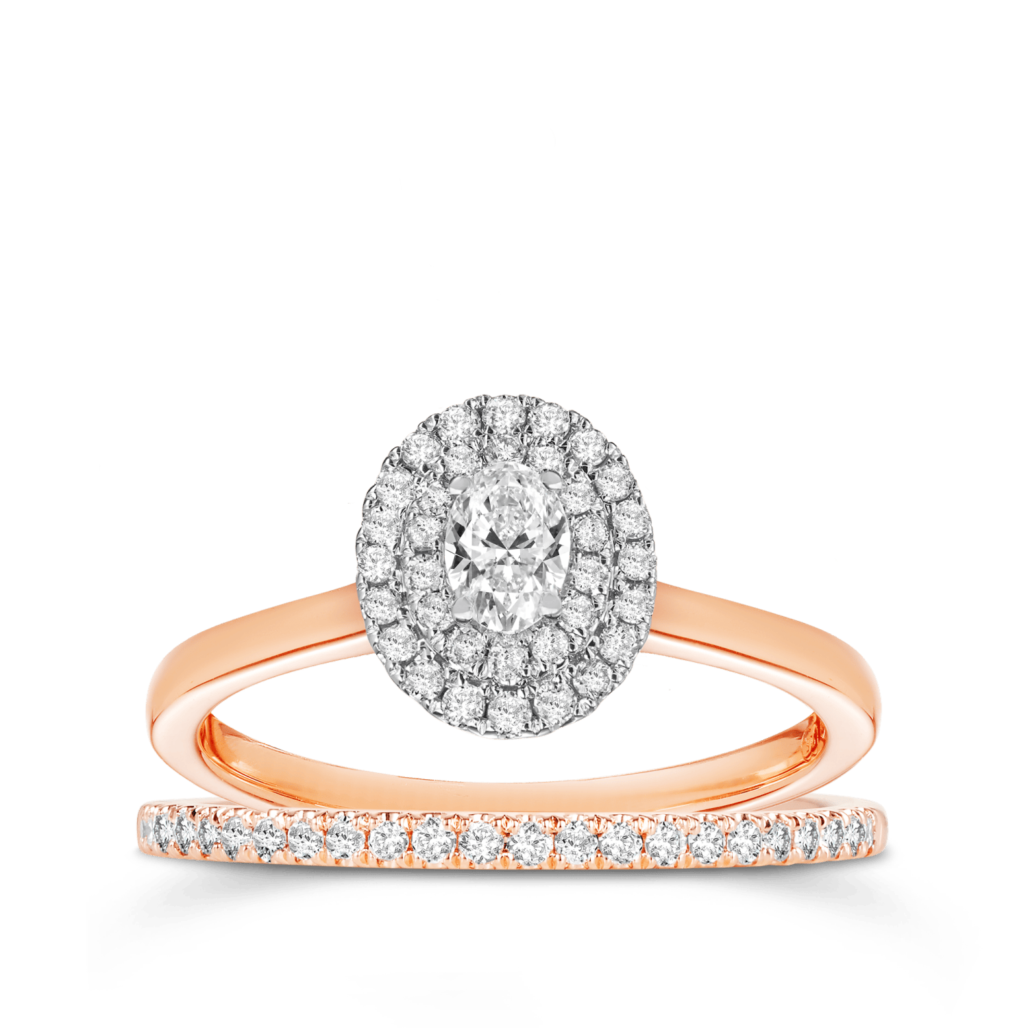 0.50ct TW Diamond Double Halo Oval Bridal Set in 9ct Rose & White Gold