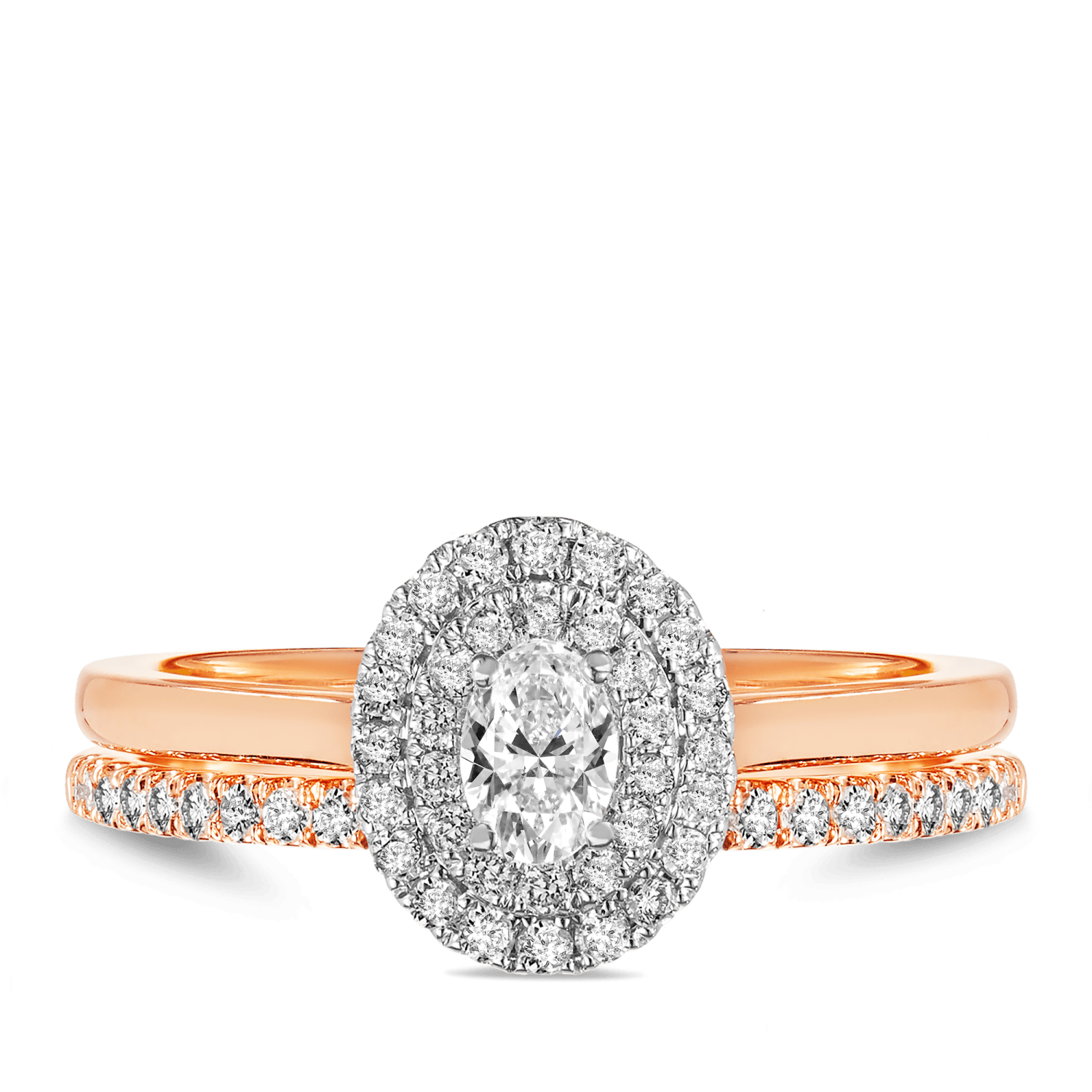 0.50ct TW Diamond Double Halo Oval Bridal Set in 9ct Rose & White Gold