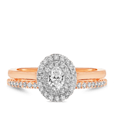 0.50ct TW Diamond Double Halo Oval Bridal Set in 9ct Rose & White Gold