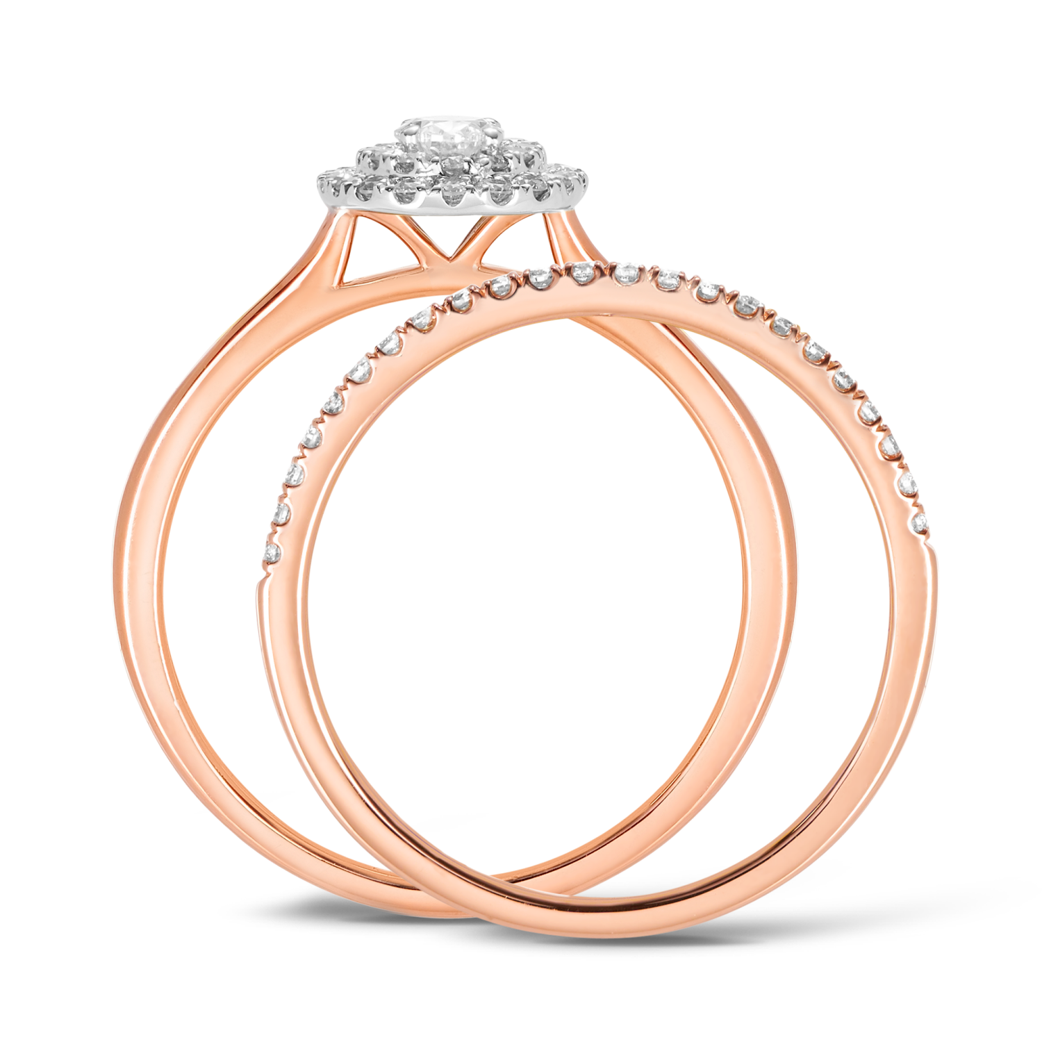 0.50ct TW Diamond Double Halo Oval Bridal Set in 9ct Rose & White Gold