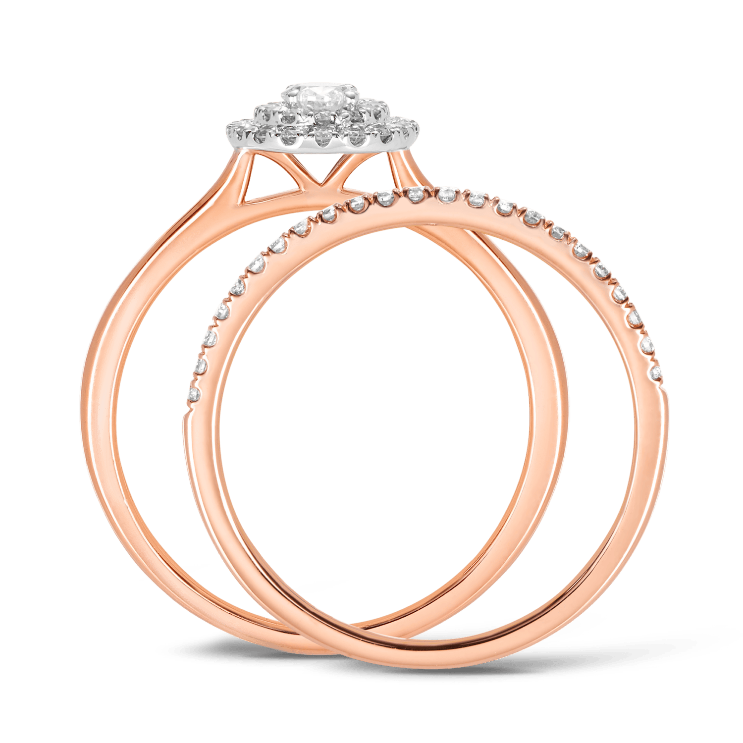 0.50ct TW Diamond Double Halo Oval Bridal Set in 9ct Rose & White Gold
