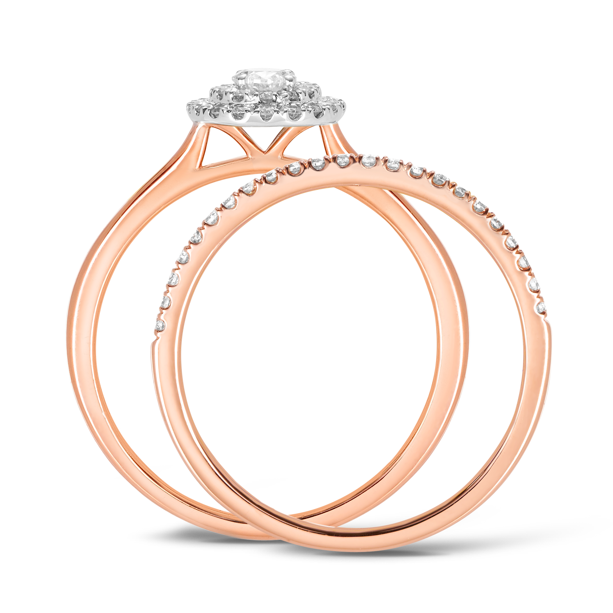 0.50ct TW Diamond Double Halo Oval Engagement & Bridal Set in 9ct Rose & White Gold