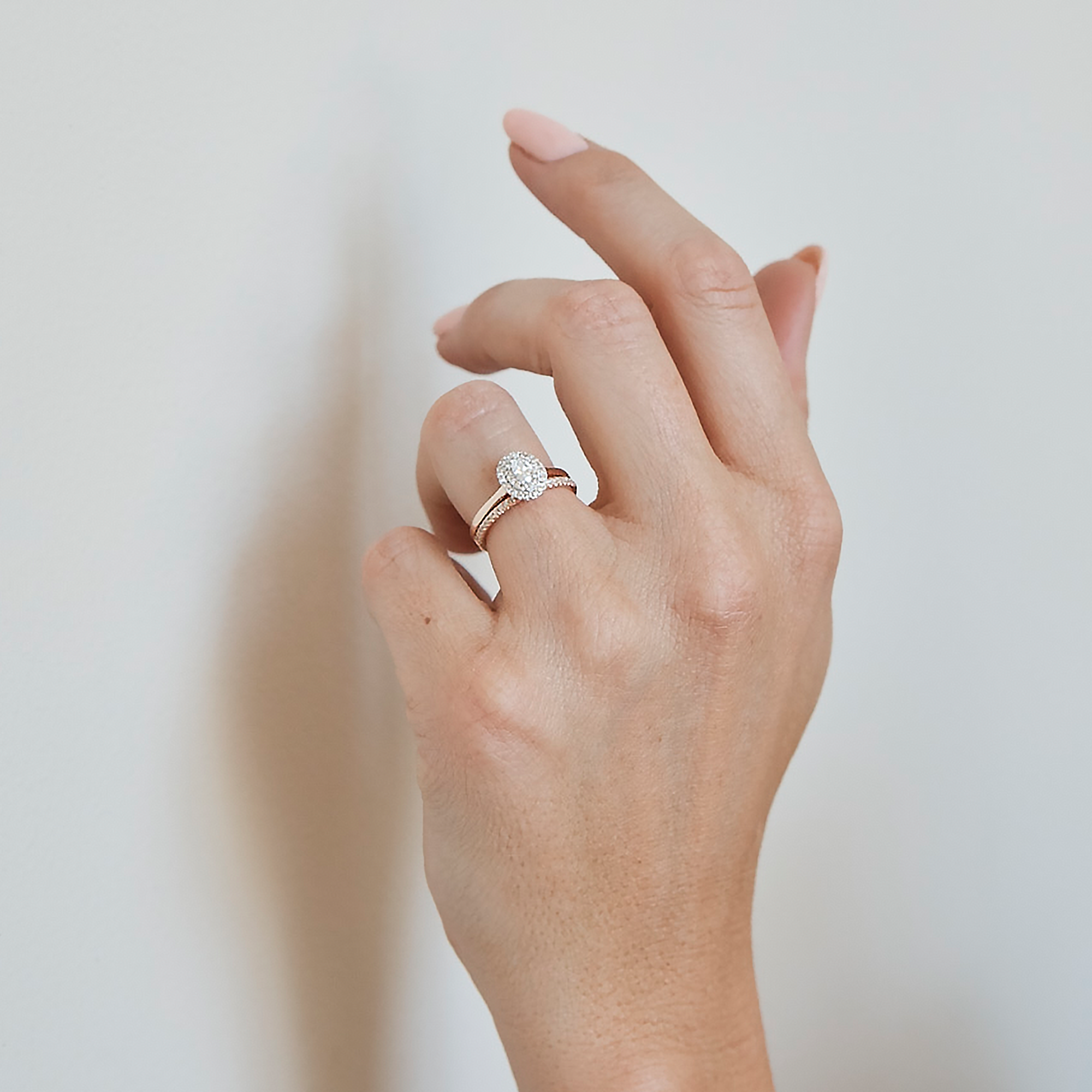 0.50ct TW Diamond Double Halo Oval Bridal Set in 9ct Rose & White Gold