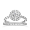 1.00ct TW Round Brilliant Cut Diamond Double Halo Engagement & Wedding Bridal Set in 9ct White Gold