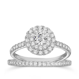 1.00ct TW Round Brilliant Cut Diamond Double Halo Engagement & Wedding Bridal Set in 9ct White Gold